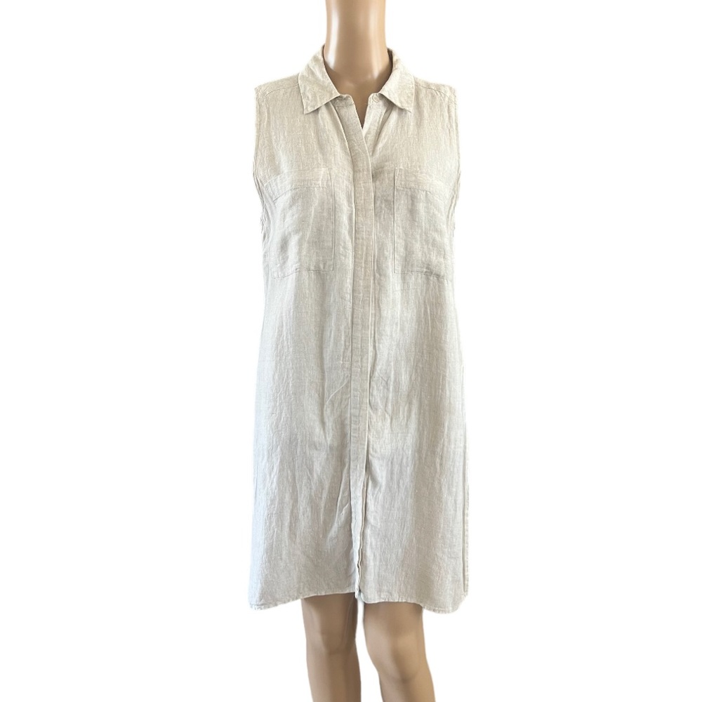 CHICOS Beige Tunic Linen Blouse Sleeveless Button Up